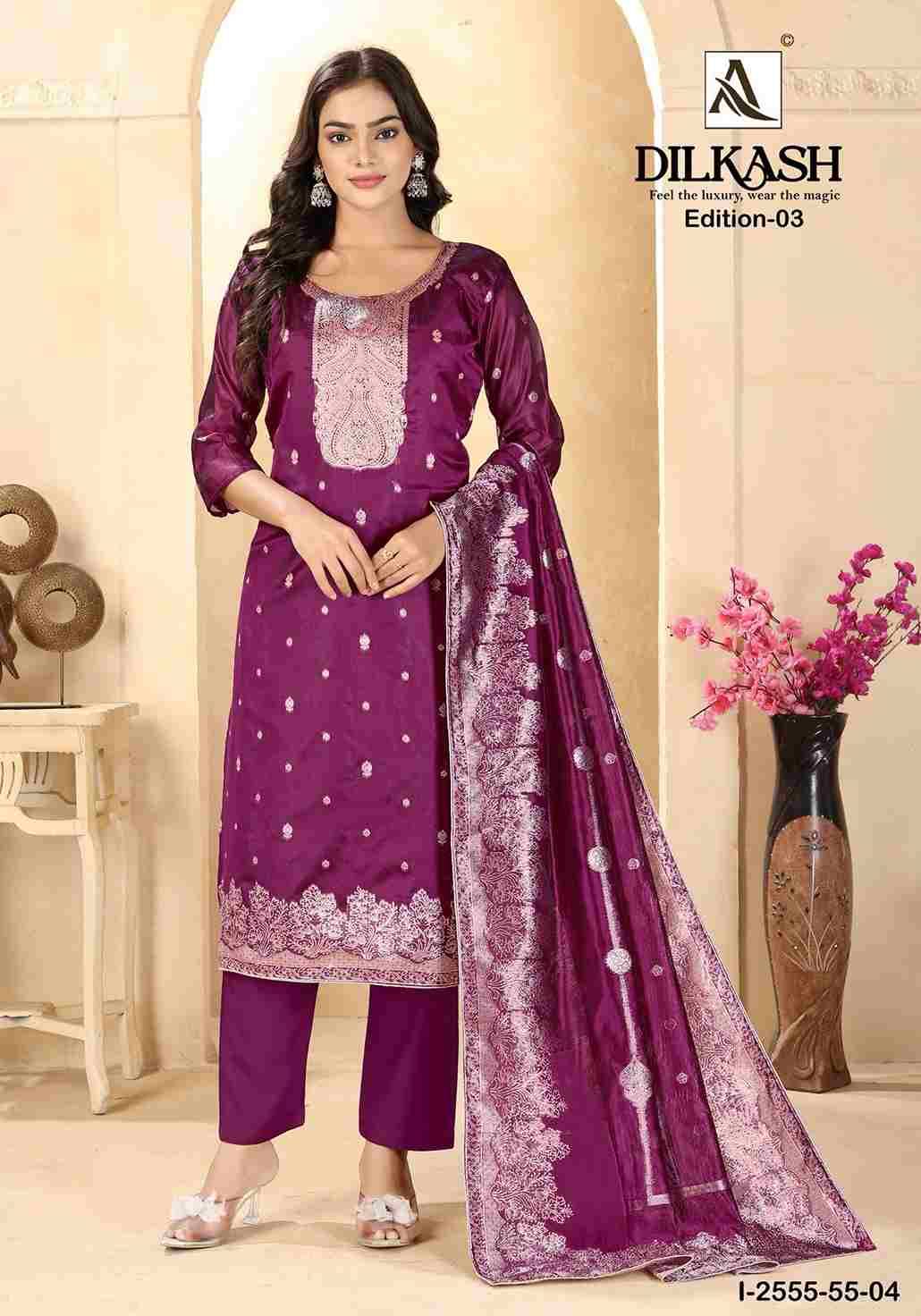 Dilkash Vol-3 By Alok Suit 2555-55-01 To 2555-55-04 Series Beautiful Festive Suits Colorful Stylish Fancy Casual Wear & Ethnic Wear Jacquard Dresses At Wholesale Price