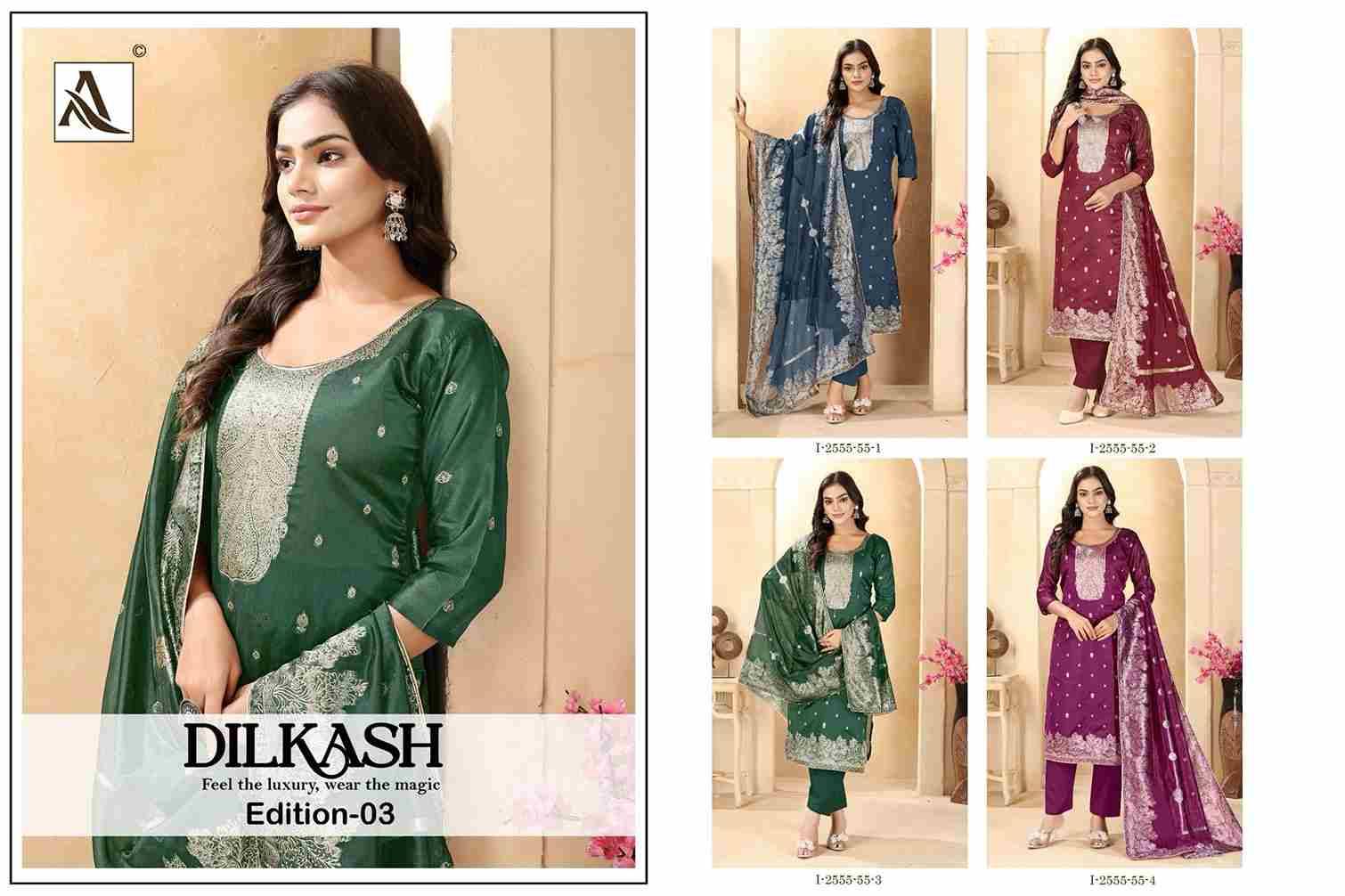Dilkash Vol-3 By Alok Suit 2555-55-01 To 2555-55-04 Series Beautiful Festive Suits Colorful Stylish Fancy Casual Wear & Ethnic Wear Jacquard Dresses At Wholesale Price