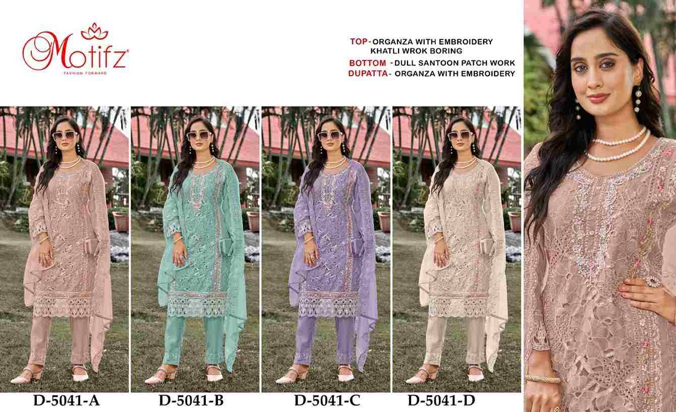 Motifz Hit Design 5041 Colours By Motifz 5041-A To 5041-D Series Beautiful Pakistani Suits Colorful Stylish Fancy Casual Wear & Ethnic Wear Organza Dresses At Wholesale Price