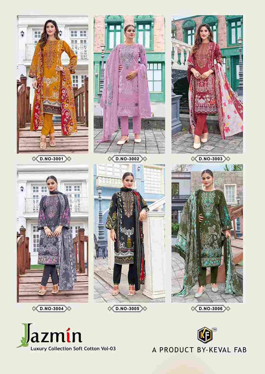 Jazmin Vol-3 By Keval Fab 3001 To 3006 Series Beautiful Festive Suits Stylish Fancy Colorful Casual Wear & Ethnic Wear Soft Cotton Dresses At Wholesale Price