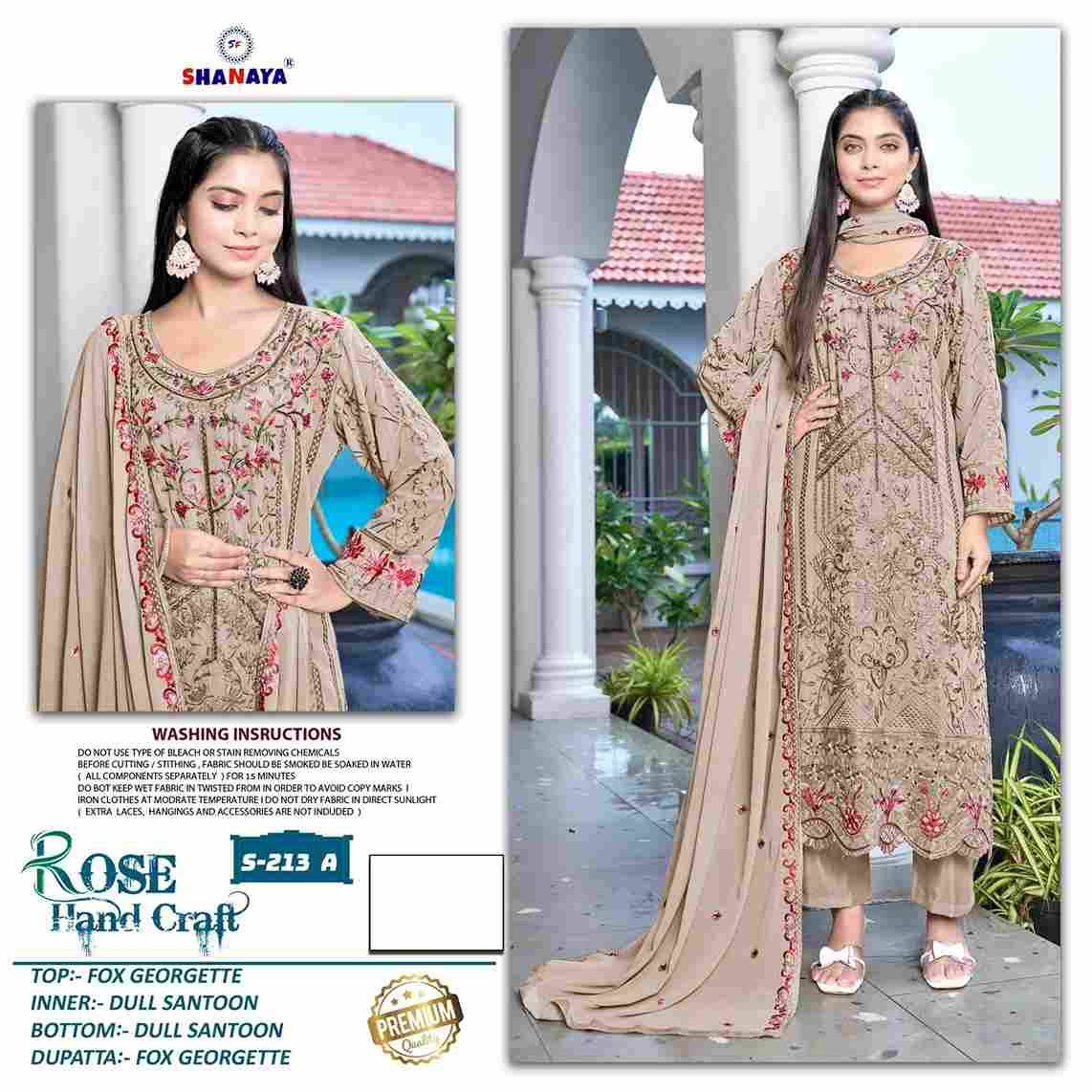 Shanaya Hit Design S-213 Colours By Shanaya Fashion S-213-A To S-213-D Series Beautiful Pakistani Suits Colorful Stylish Fancy Casual Wear & Ethnic Wear Faux Georgette Dresses At Wholesale Price