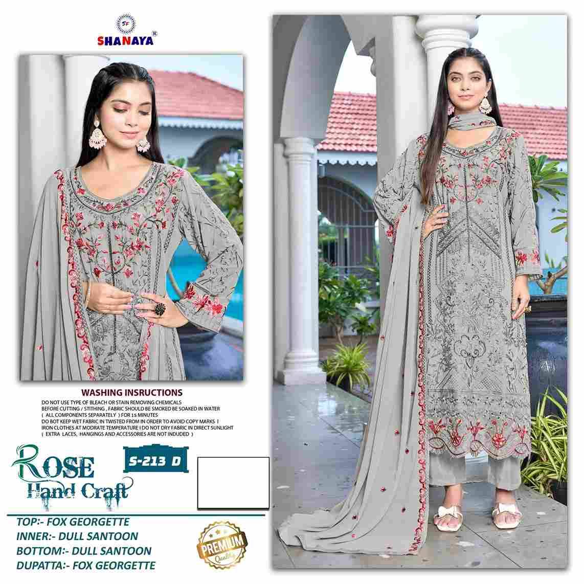 Shanaya Hit Design S-213 Colours By Shanaya Fashion S-213-A To S-213-D Series Beautiful Pakistani Suits Colorful Stylish Fancy Casual Wear & Ethnic Wear Faux Georgette Dresses At Wholesale Price