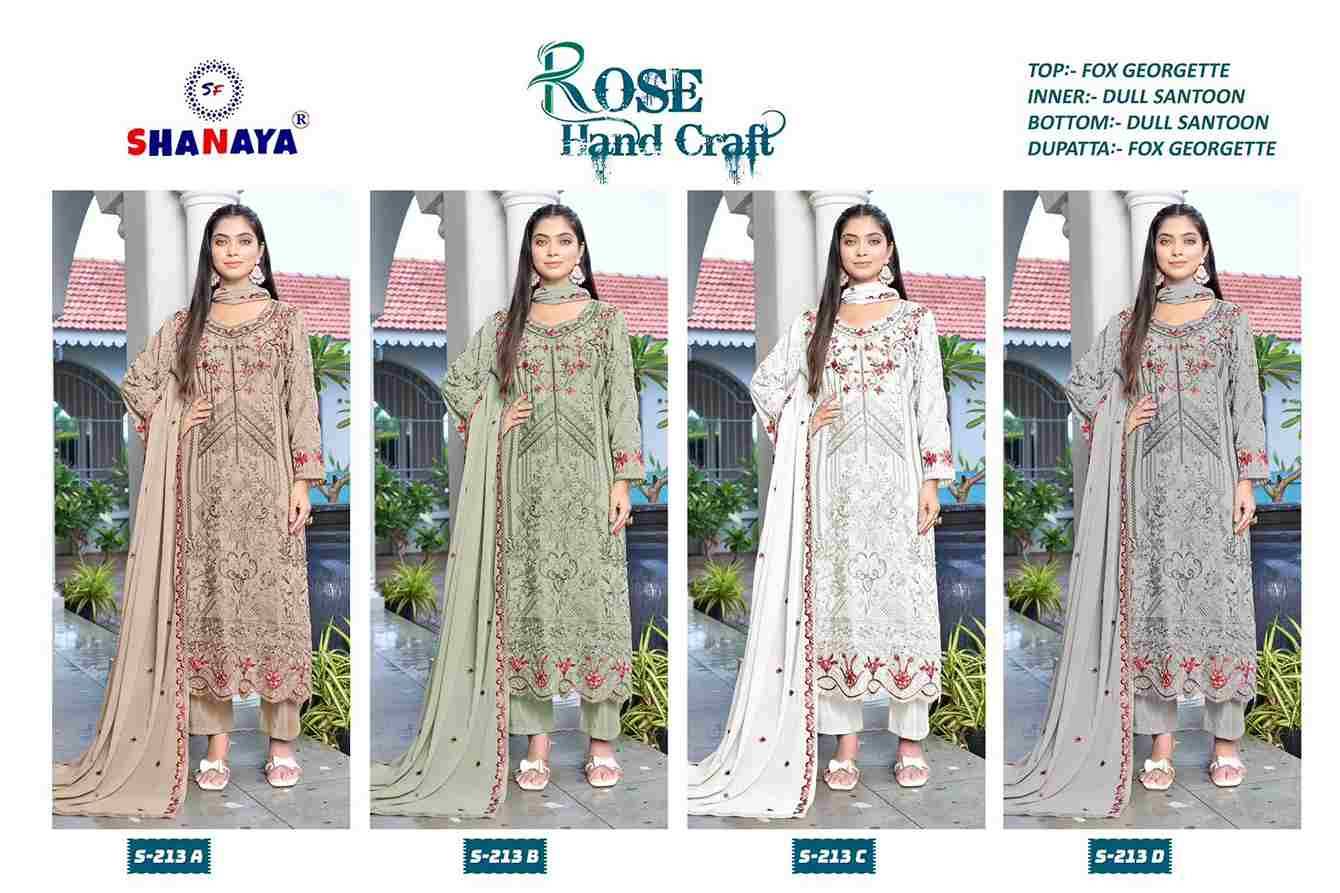 Shanaya Hit Design S-213 Colours By Shanaya Fashion S-213-A To S-213-D Series Beautiful Pakistani Suits Colorful Stylish Fancy Casual Wear & Ethnic Wear Faux Georgette Dresses At Wholesale Price
