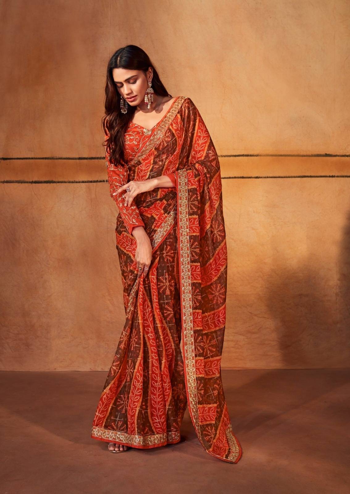 Gerua By Stavan 01 To 03 Series Indian Traditional Wear Collection Beautiful Stylish Fancy Colorful Party Wear & Occasional Wear Pure Chiffon Sarees At Wholesale Price