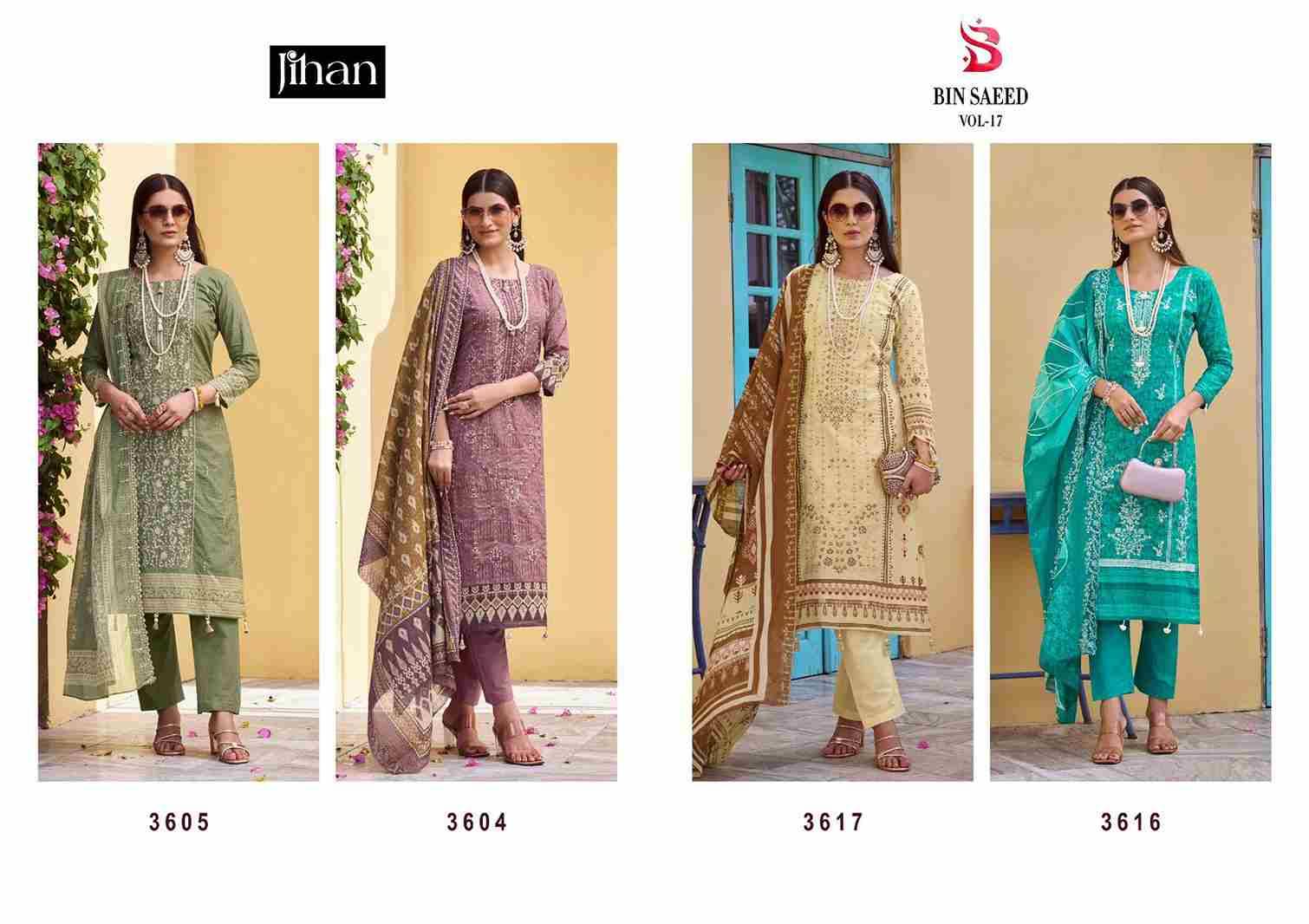 Bin Saeed Vol-17 By Jihan Beautiful Festive Suits Stylish Fancy Colorful Casual Wear & Ethnic Wear Pure Lawn Print Dresses At Wholesale Price