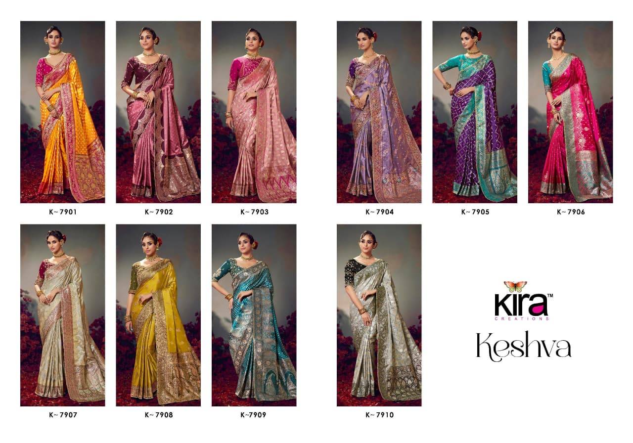 Keshva By Kira 7901 To 7910 Series Indian Traditional Wear Collection Beautiful Stylish Fancy Colorful Party Wear & Occasional Wear Pure Satin Sarees At Wholesale Price
