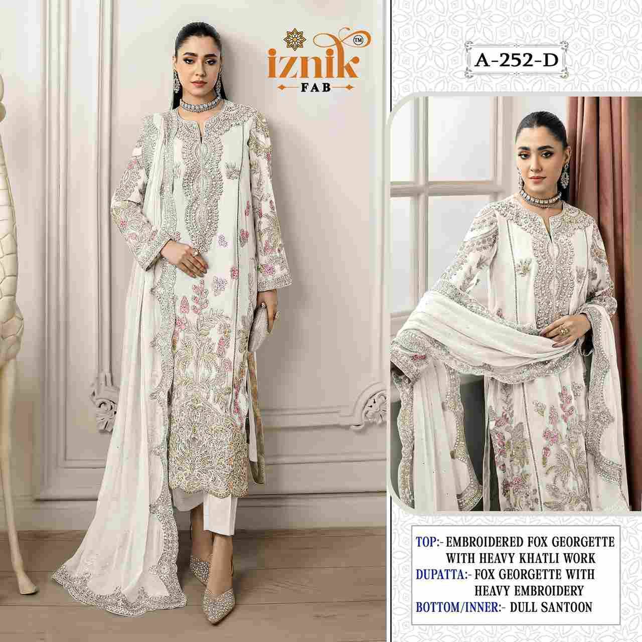 Iznik 252 Colours By Iznik Fab 252-A To 252-D Series Designer Pakistani Suits Beautiful Stylish Fancy Colorful Party Wear & Occasional Wear Faux Georgette With Embroidery Dresses At Wholesale Price