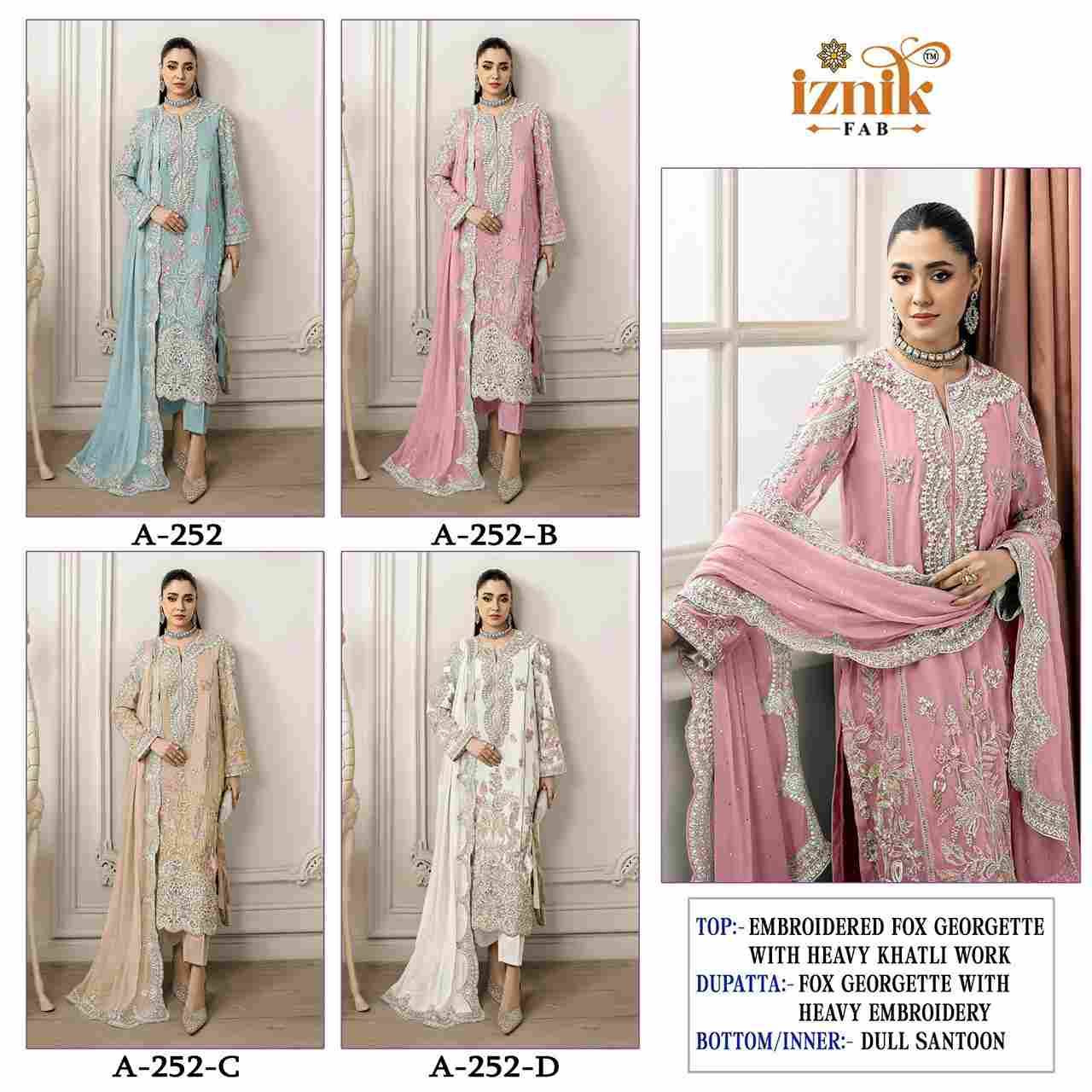 Iznik 252 Colours By Iznik Fab 252-A To 252-D Series Designer Pakistani Suits Beautiful Stylish Fancy Colorful Party Wear & Occasional Wear Faux Georgette With Embroidery Dresses At Wholesale Price