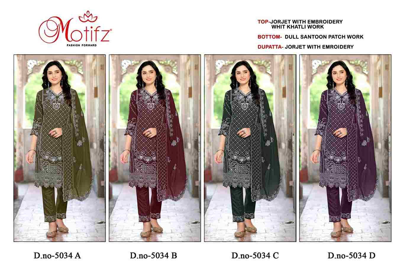 Motifz Hit Design 5034 Colours By Motifz 5034-A To 5034-D Series Beautiful Pakistani Suits Colorful Stylish Fancy Casual Wear & Ethnic Wear Georgette Dresses At Wholesale Price