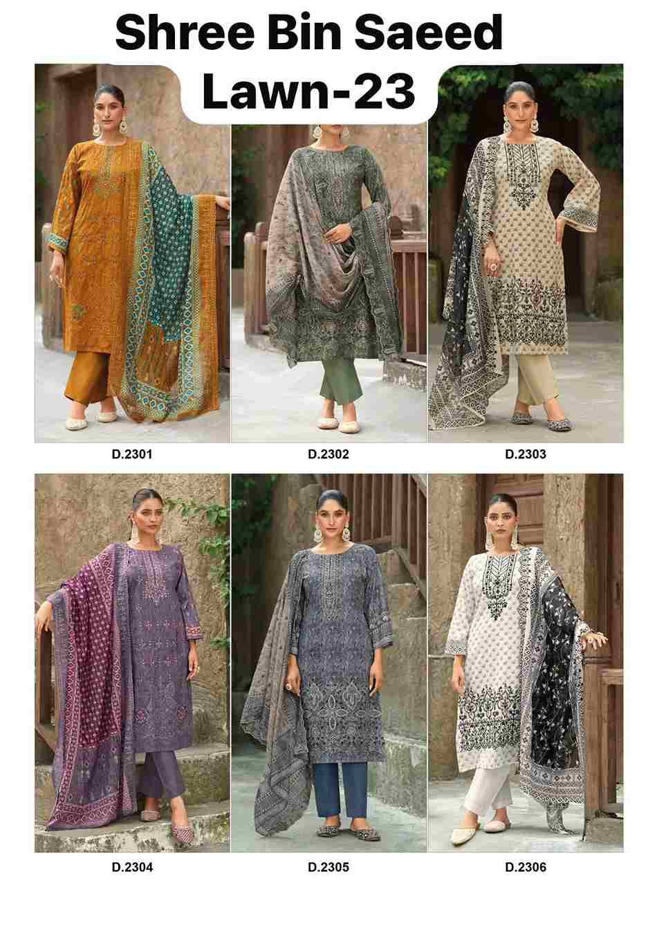 Bin Saeed Lawn Collection Vol-23 By Shree Fabs 2301 To 2306 Series Beautiful Pakistani Suits Colorful Stylish Fancy Casual Wear & Ethnic Wear Pure Lawn Cotton With Embroidered Dresses At Wholesale Price