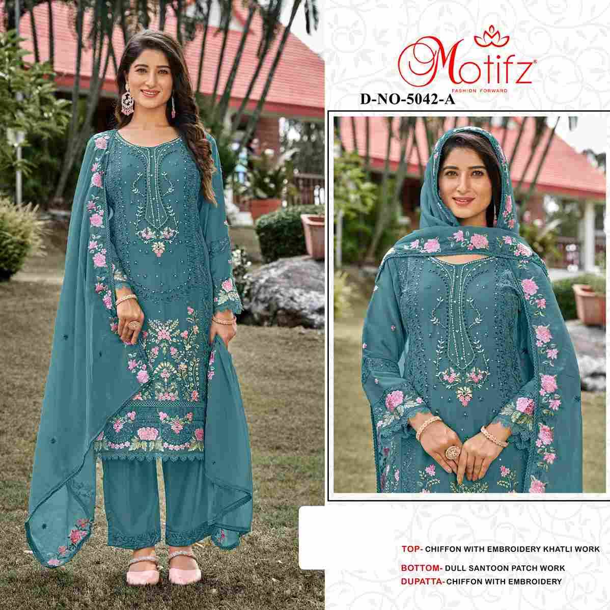 Motifz Hit Design 5042 Colours By Motifz 5042-A To 5042-D Series Beautiful Pakistani Suits Colorful Stylish Fancy Casual Wear & Ethnic Wear Chiffon Dresses At Wholesale Price
