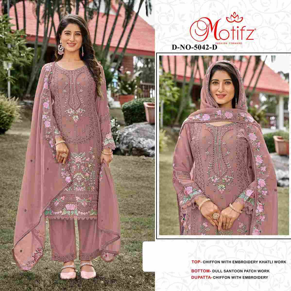 Motifz Hit Design 5042 Colours By Motifz 5042-A To 5042-D Series Beautiful Pakistani Suits Colorful Stylish Fancy Casual Wear & Ethnic Wear Chiffon Dresses At Wholesale Price