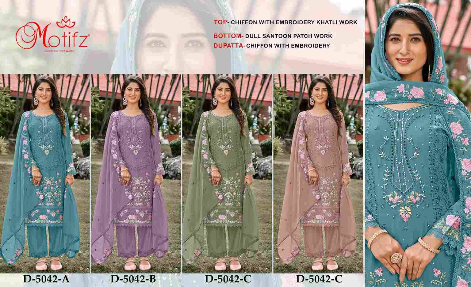 Motifz Hit Design 5042 Colours By Motifz 5042-A To 5042-D Series Beautiful Pakistani Suits Colorful Stylish Fancy Casual Wear & Ethnic Wear Chiffon Dresses At Wholesale Price