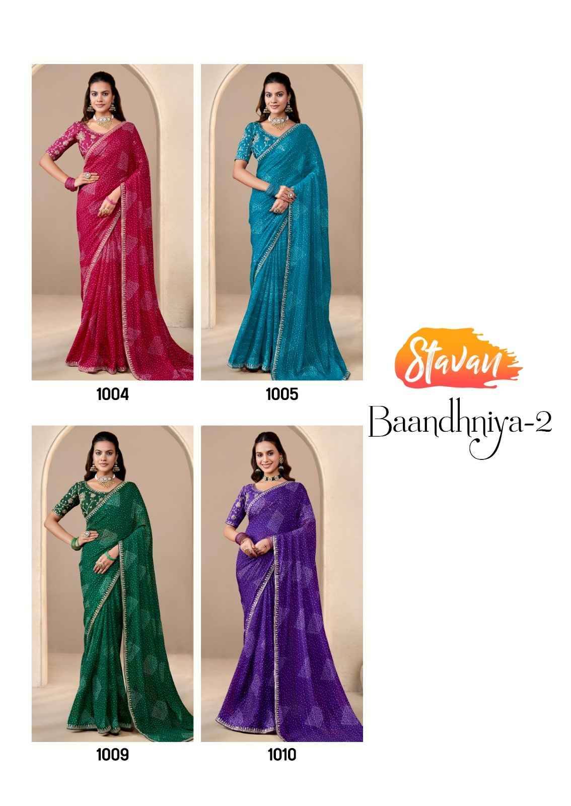 Baandhniya Vol-2 By Stavan 1001 To 1010 Series Indian Traditional Wear Collection Beautiful Stylish Fancy Colorful Party Wear & Occasional Wear Georgette Sarees At Wholesale Price