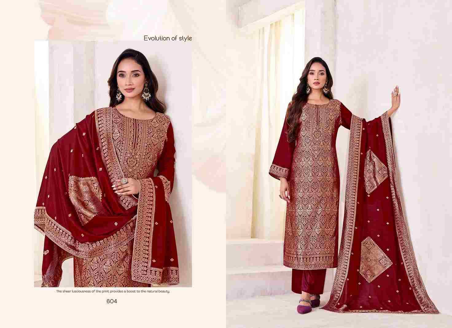 Bunai By Tanishk Fashion 601 To 604 Series Beautiful Festive Suits Colorful Stylish Fancy Casual Wear & Ethnic Wear Muslin Jacquard Dresses At Wholesale Price