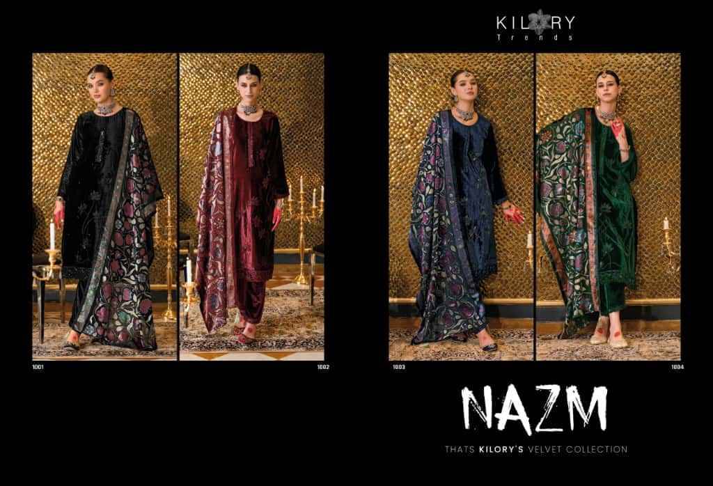 Nazm By Kilory 1001 To 1004 Series Beautiful Festive Suits Colorful Stylish Fancy Casual Wear & Ethnic Wear Pure Velvet Dresses At Wholesale Price