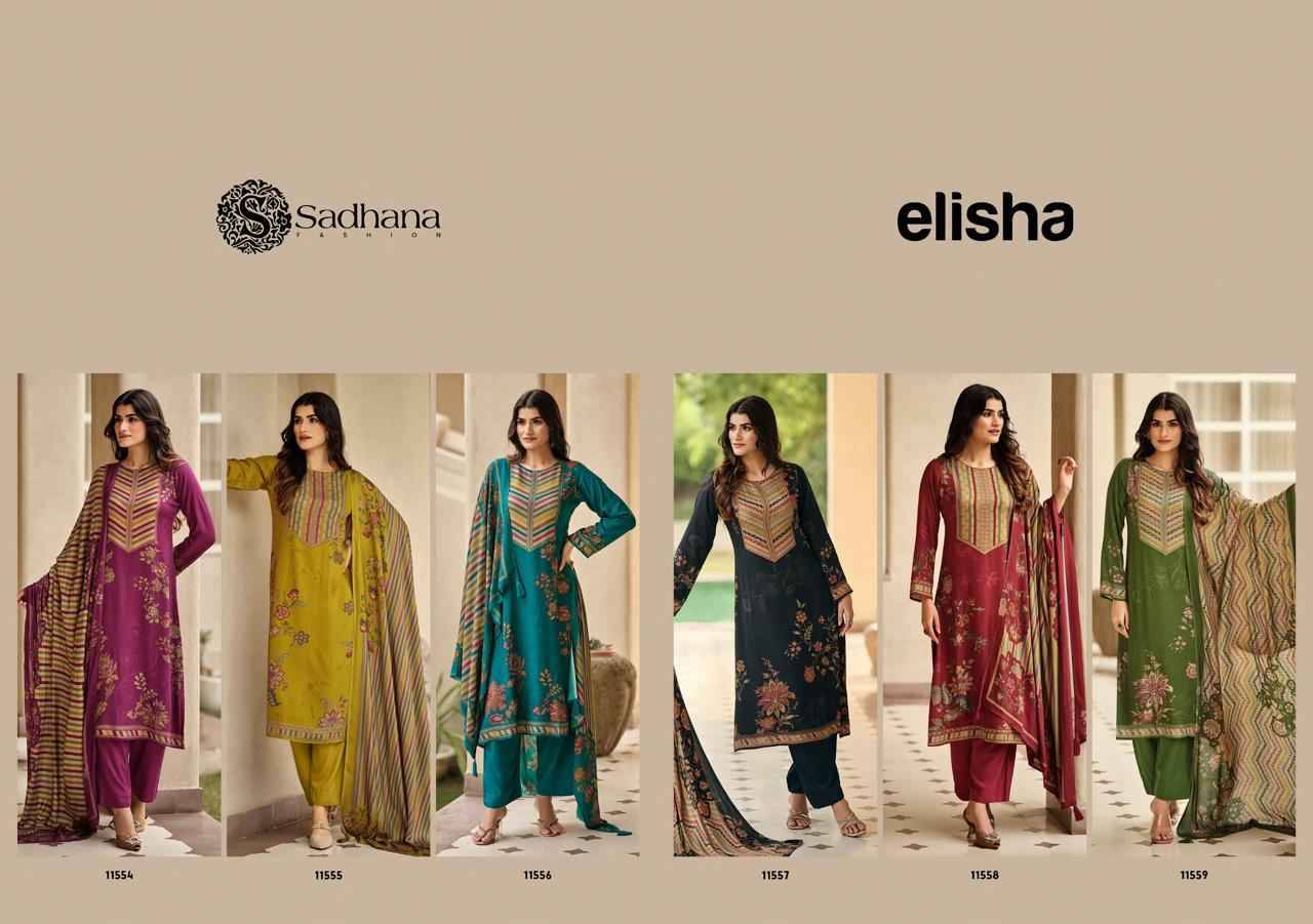 Elisha By Sadhana Fashion 11554 To 11559 Series Designer Festive Suits Beautiful Fancy Stylish Colorful Party Wear & Occasional Wear Pure Viscose Pashmina Print Dresses At Wholesale Price