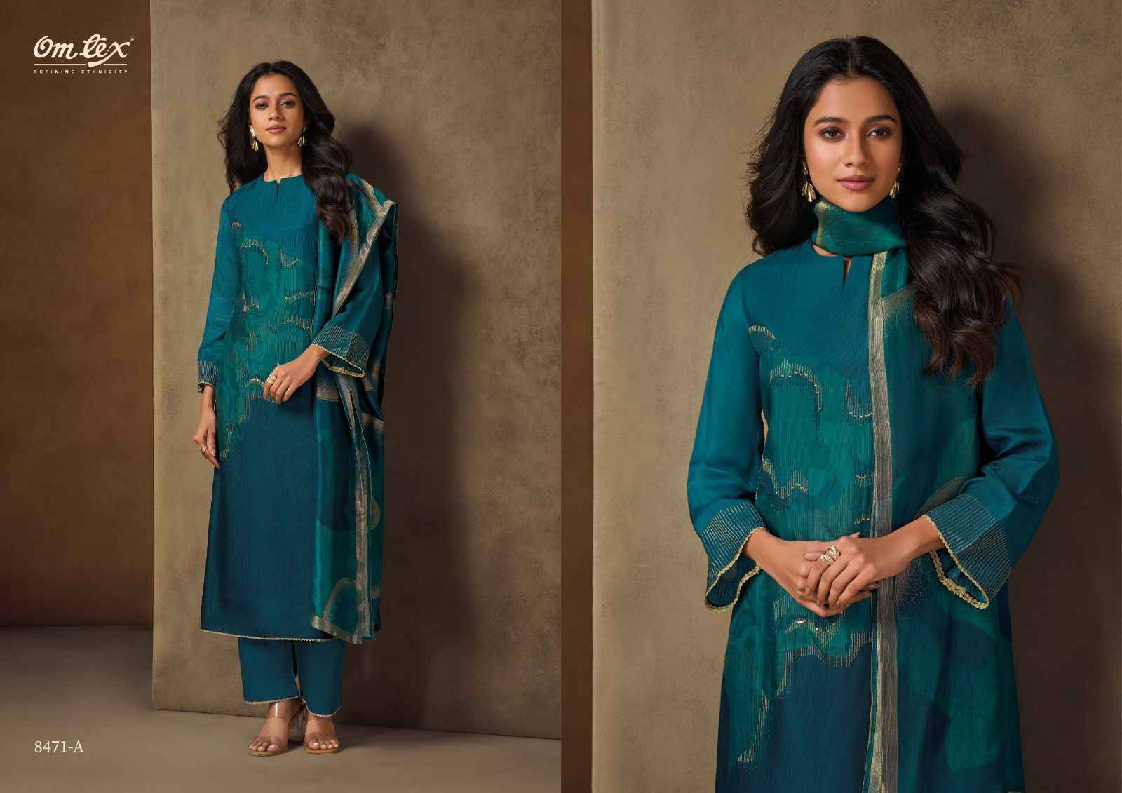 Meyza By Om Tex 8471-A To 8471-C Series Beautiful Festive Suits Colorful Stylish Fancy Casual Wear & Ethnic Wear Silk Dresses At Wholesale Price