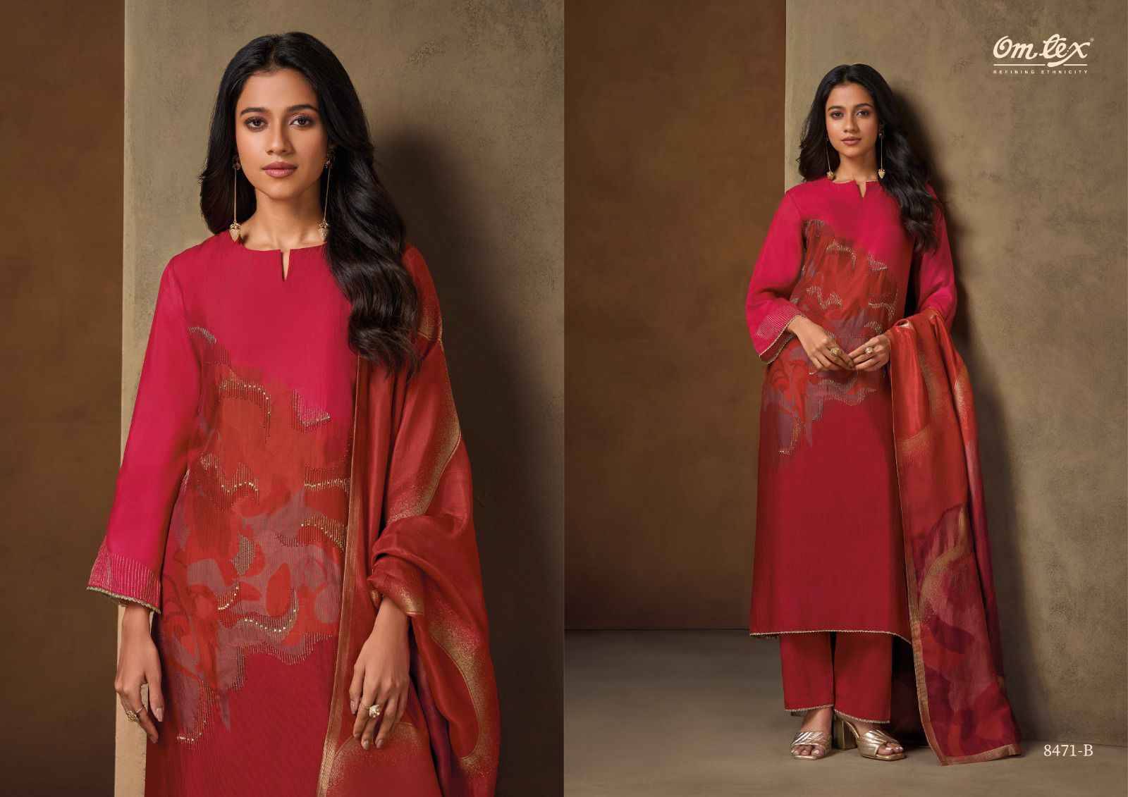 Meyza By Om Tex 8471-A To 8471-C Series Beautiful Festive Suits Colorful Stylish Fancy Casual Wear & Ethnic Wear Silk Dresses At Wholesale Price