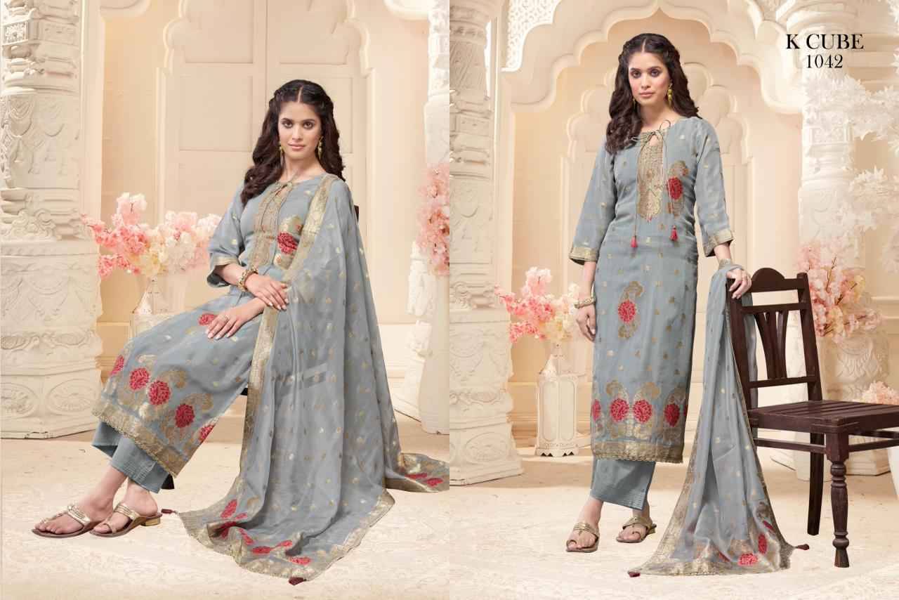 Jahnavi By K Cube 1042-A To 1042-D Series Beautiful Festive Suits Colorful Stylish Fancy Casual Wear & Ethnic Wear Organza Jacquard Dresses At Wholesale Price