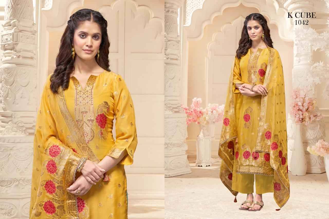 Jahnavi By K Cube 1042-A To 1042-D Series Beautiful Festive Suits Colorful Stylish Fancy Casual Wear & Ethnic Wear Organza Jacquard Dresses At Wholesale Price