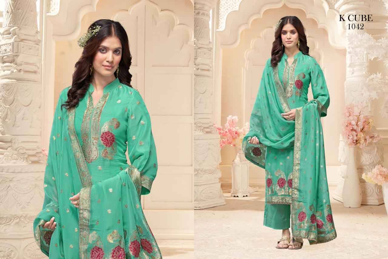 Jahnavi By K Cube 1042-A To 1042-D Series Beautiful Festive Suits Colorful Stylish Fancy Casual Wear & Ethnic Wear Organza Jacquard Dresses At Wholesale Price