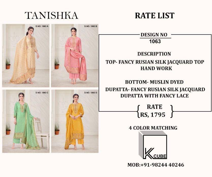 Tanishka By K Cube 1063-A To 1063-D Series Beautiful Festive Suits Colorful Stylish Fancy Casual Wear & Ethnic Wear Silk Jacquard Dresses At Wholesale Price
