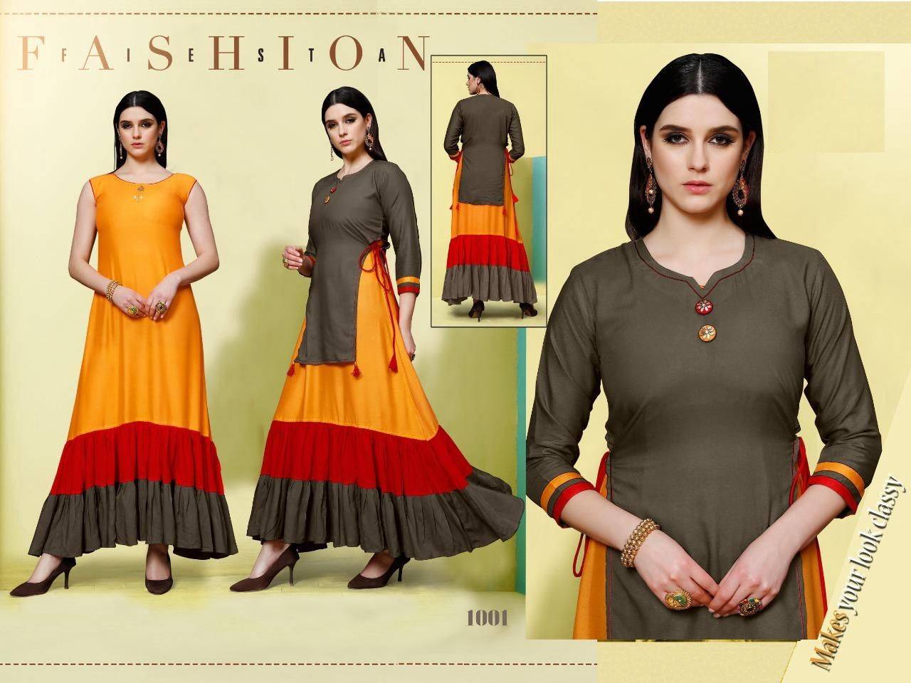 Raas By Kaamiri 1001 To 1004 Series Designer Beautiful Collection Occasional Wear & Party Wear Rayon Print Gowns At Wholesale Price