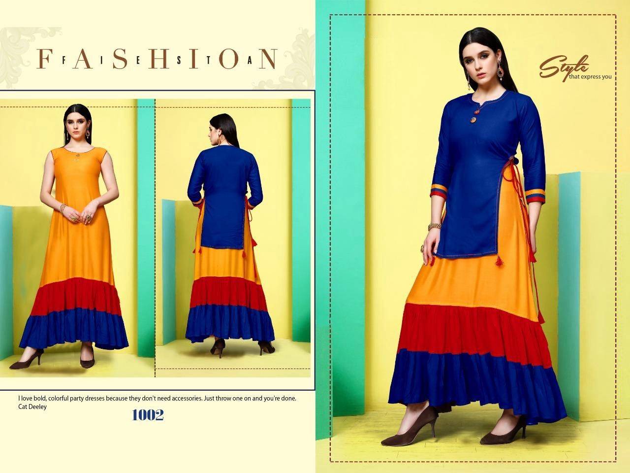 Raas By Kaamiri 1001 To 1004 Series Designer Beautiful Collection Occasional Wear & Party Wear Rayon Print Gowns At Wholesale Price