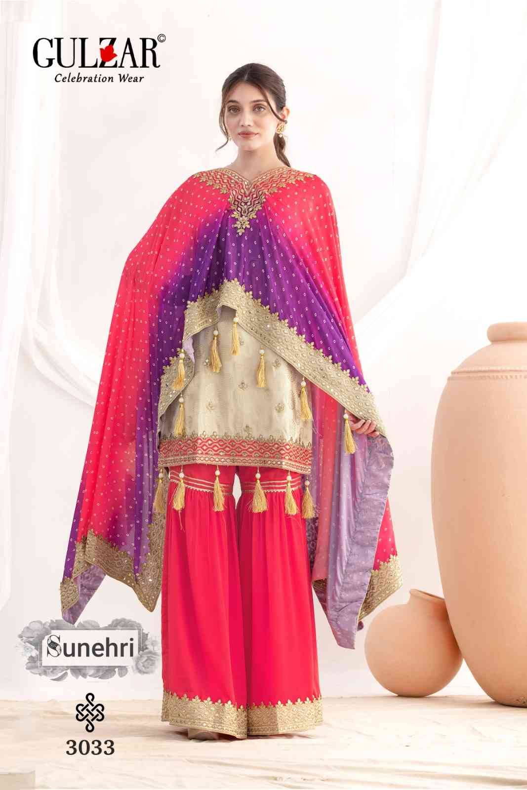 Sunehri By Gulzar 3031 To 3033 Series Beautiful Sharara Suits Colorful Stylish Fancy Casual Wear & Ethnic Wear Viscose Jacquard Dresses At Wholesale Price