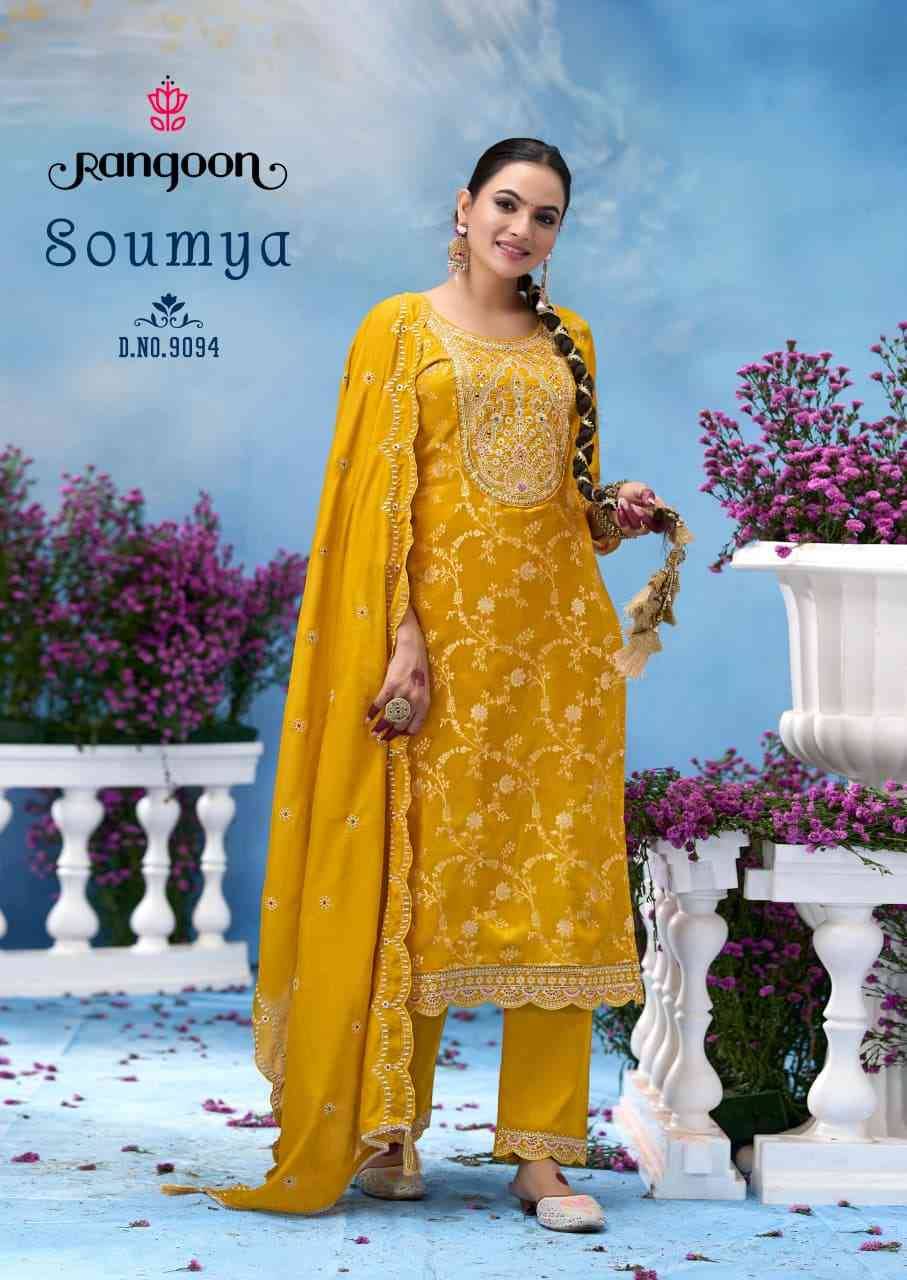 Soumya By Rangoon 9091 To 9094 Series Beautiful Stylish Festive Suits Fancy Colorful Casual Wear & Ethnic Wear & Ready To Wear Pure Jacquard Dresses At Wholesale Price
