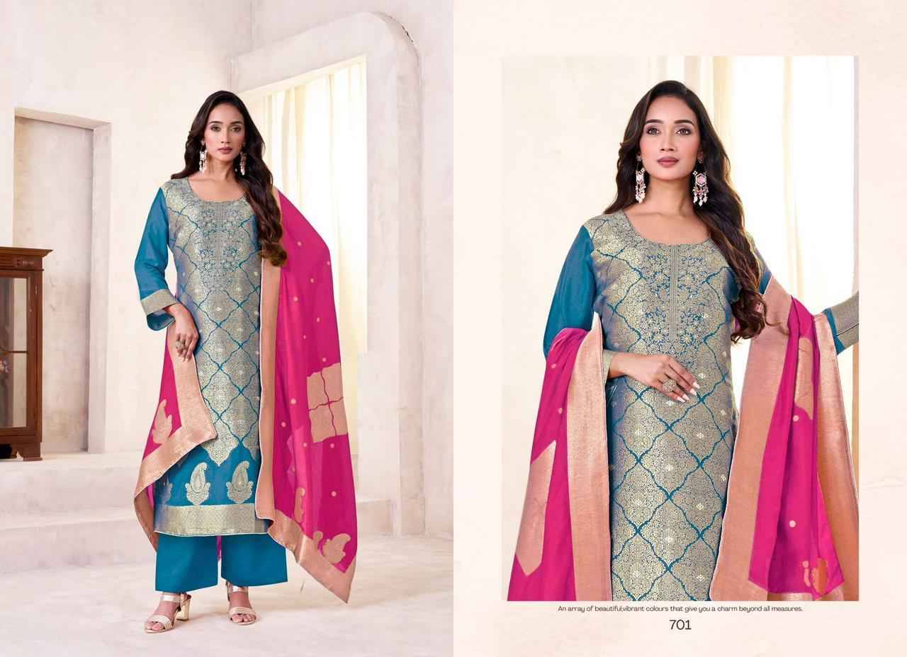 Saiya By Tanishk Fashion 701 To 704 Series Beautiful Festive Suits Colorful Stylish Fancy Casual Wear & Ethnic Wear Muslin Jacquard Dresses At Wholesale Price