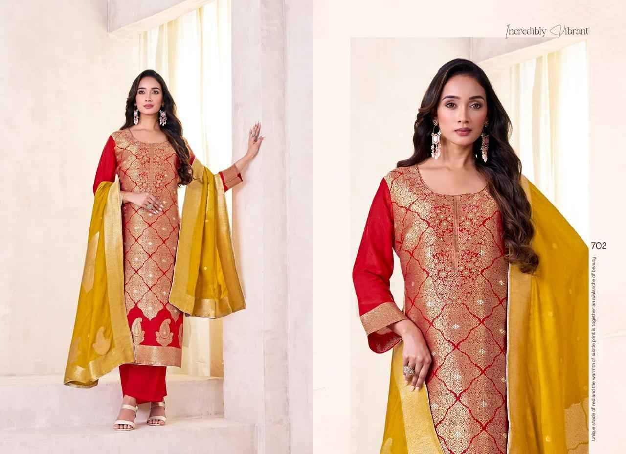 Saiya By Tanishk Fashion 701 To 704 Series Beautiful Festive Suits Colorful Stylish Fancy Casual Wear & Ethnic Wear Muslin Jacquard Dresses At Wholesale Price
