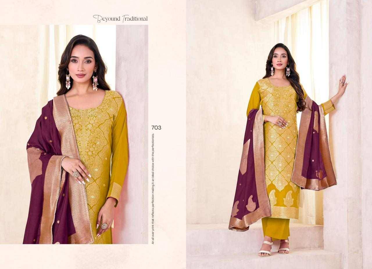 Saiya By Tanishk Fashion 701 To 704 Series Beautiful Festive Suits Colorful Stylish Fancy Casual Wear & Ethnic Wear Muslin Jacquard Dresses At Wholesale Price