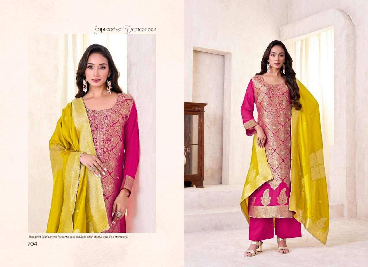 Saiya By Tanishk Fashion 701 To 704 Series Beautiful Festive Suits Colorful Stylish Fancy Casual Wear & Ethnic Wear Muslin Jacquard Dresses At Wholesale Price