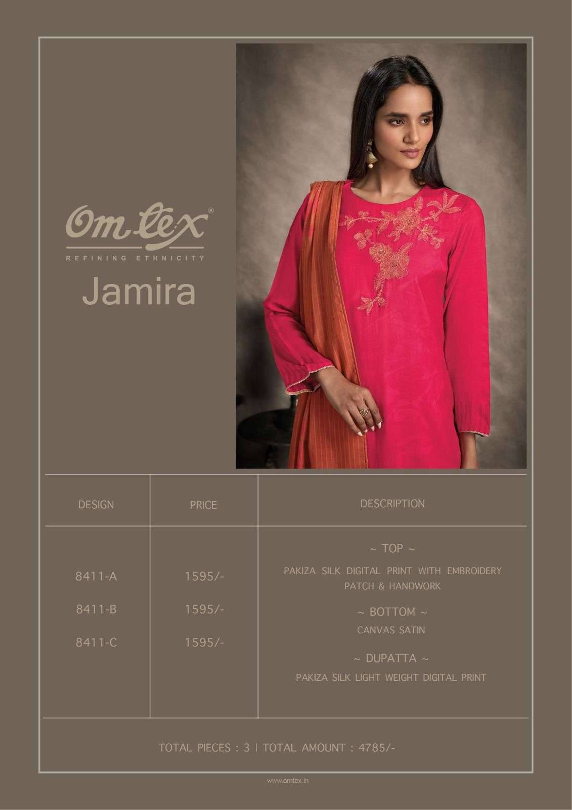 Jamira By Om Tex 8411-A To 8411-C Series Beautiful Festive Suits Colorful Stylish Fancy Casual Wear & Ethnic Wear Pakiza Silk Dresses At Wholesale Price