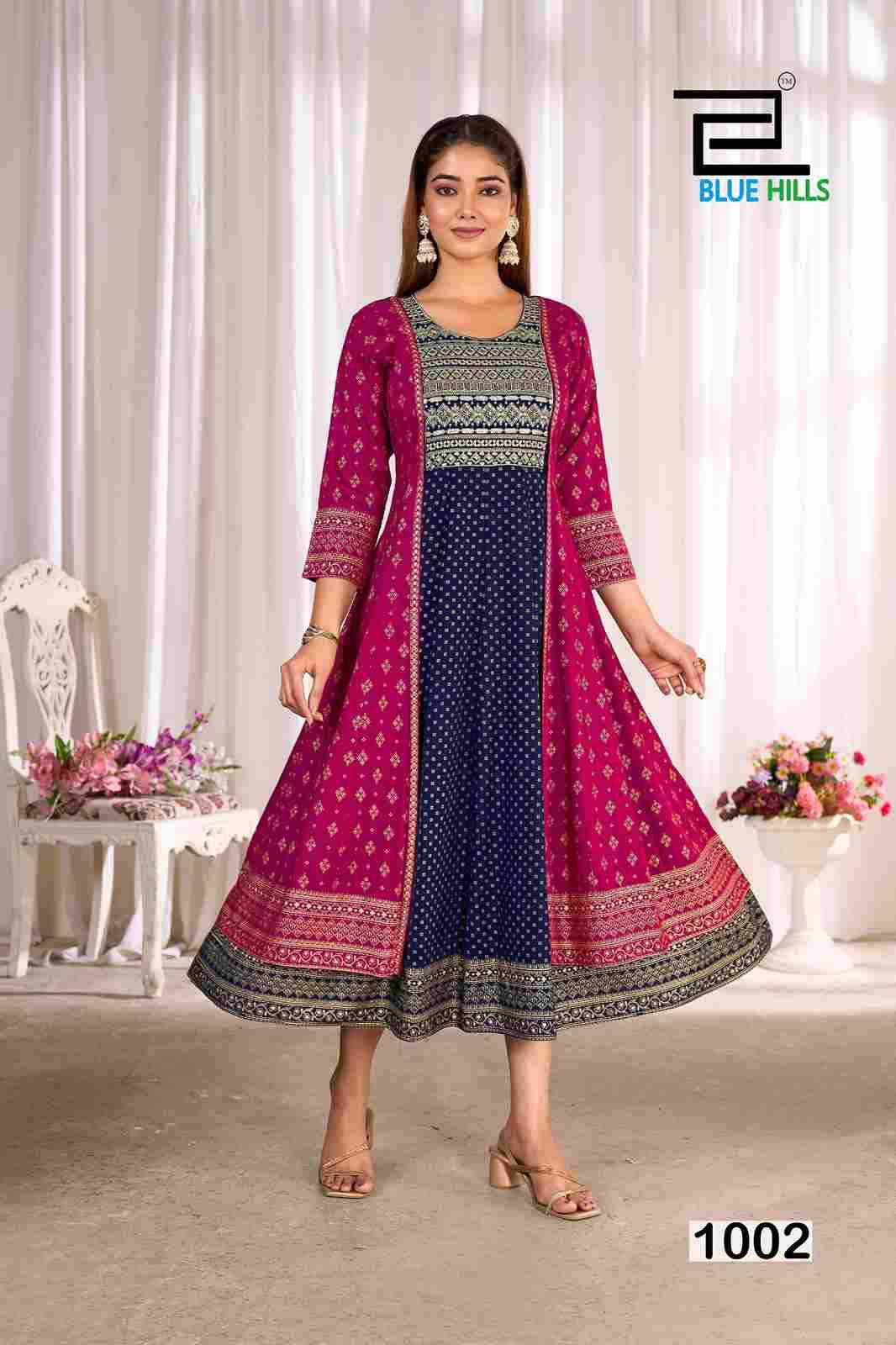 Trisha By Blue Hills 1001 To 1004 Series Beautiful Stylish Fancy Colorful Casual Wear & Ethnic Wear Rayon Foil Gowns At Wholesale Price