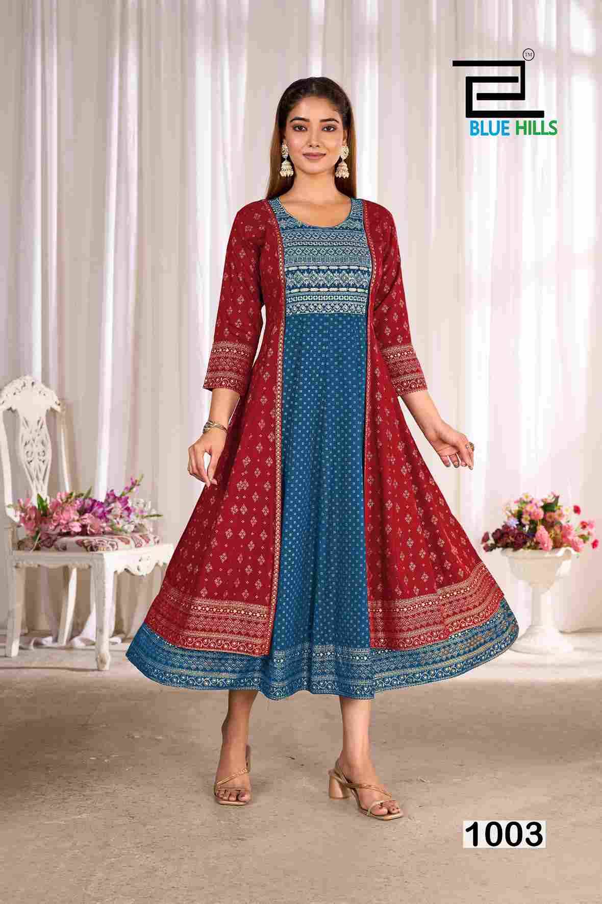 Trisha By Blue Hills 1001 To 1004 Series Beautiful Stylish Fancy Colorful Casual Wear & Ethnic Wear Rayon Foil Gowns At Wholesale Price