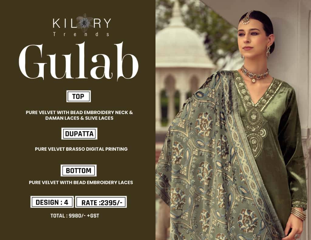 Gulab By Kilory 01 To 04 Series Beautiful Festive Suits Colorful Stylish Fancy Casual Wear & Ethnic Wear Pure Velvet Dresses At Wholesale Price