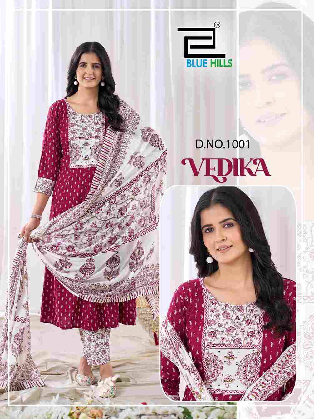 Vedika By Blue Hills 1001 To 1004 Series Beautiful Festive Suits Colorful Stylish Fancy Casual Wear & Ethnic Wear Rayon Foil Dresses At Wholesale Price