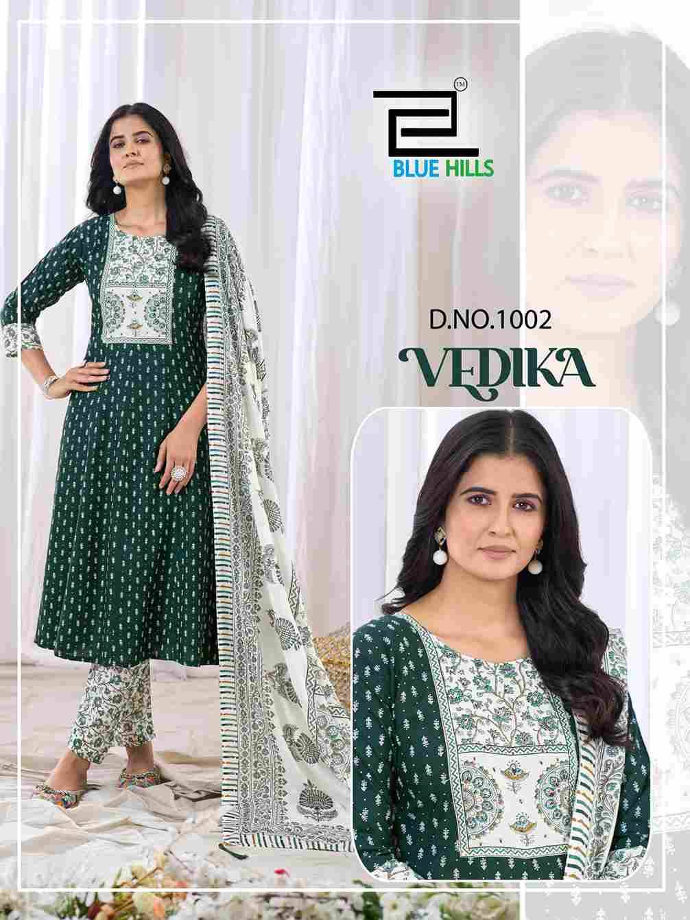 Vedika By Blue Hills 1001 To 1004 Series Beautiful Festive Suits Colorful Stylish Fancy Casual Wear & Ethnic Wear Rayon Foil Dresses At Wholesale Price