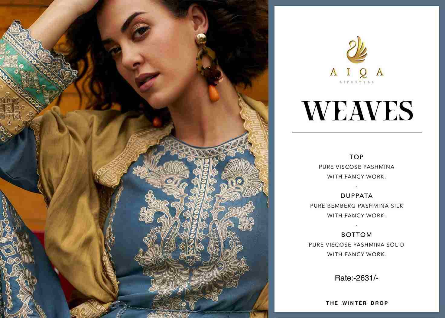 Weaves By Aiqa 2507 To 2512 Series Beautiful Festive Suits Colorful Stylish Fancy Casual Wear & Ethnic Wear Pure Viscose Pashmina Dresses At Wholesale Price