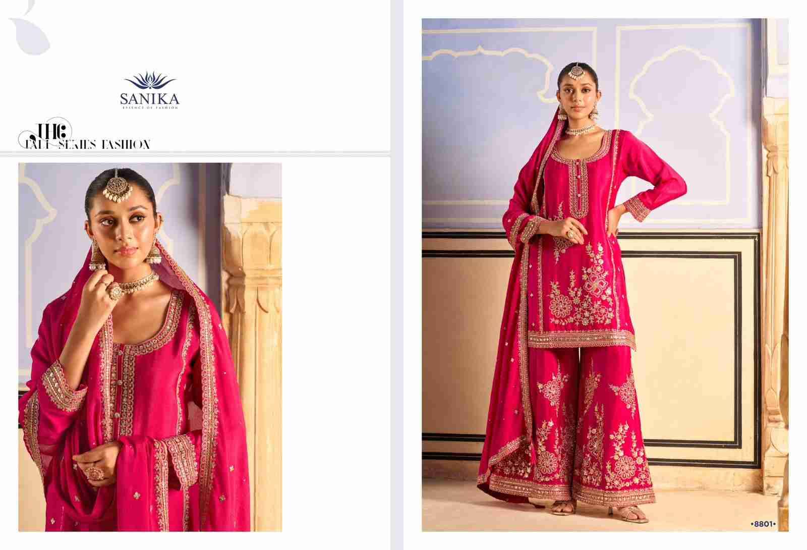Tarang By Sanika 8801 To 8804 Series Beautiful Sharara Suits Stylish Fancy Colorful Party Wear & Occasional Wear Premium Chinnon Silk Dresses At Wholesale Price