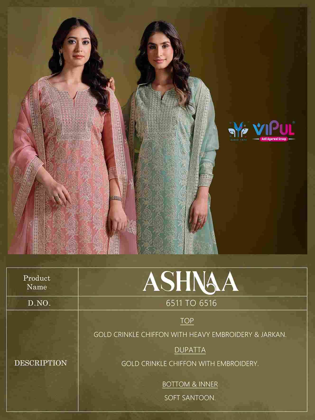 Ashnaa By Vipul Fashion 6511 To 6516 Series Designer Festive Suits Beautiful Fancy Stylish Colorful Party Wear & Occasional Wear Chiffon With Embroidery Dresses At Wholesale Price