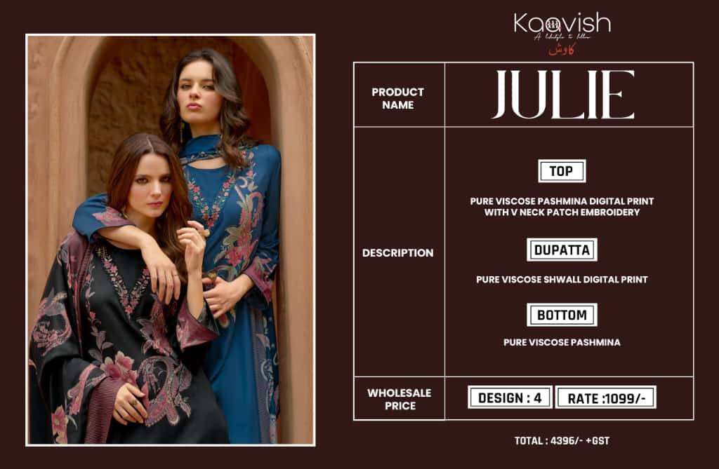 Julie By Kaavish 1911 To 1914 Series Beautiful Festive Suits Colorful Stylish Fancy Casual Wear & Ethnic Wear Pure Viscose Pashmina Dresses At Wholesale Price