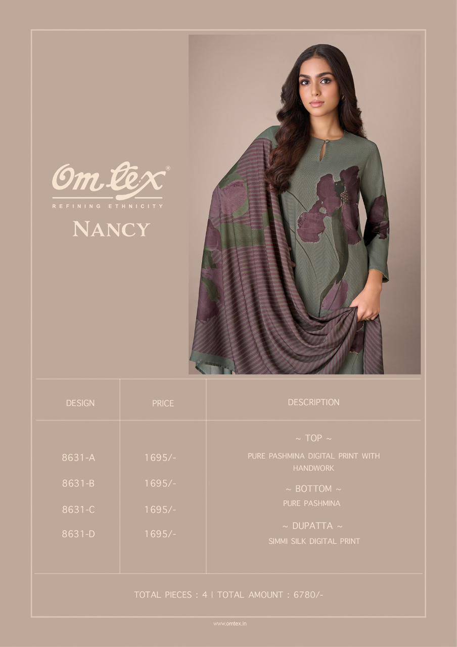 Nancy By Om Tex 8631-A To 8631-D Series Beautiful Festive Suits Colorful Stylish Fancy Casual Wear & Ethnic Wear Pure Pashmina Dresses At Wholesale Price