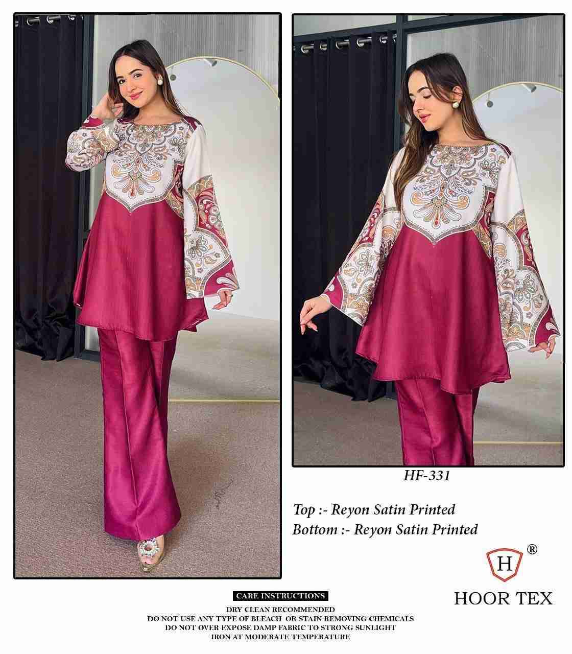 Hoor Tex Hit Design HF-327 Series By Hoor Tex HF-327 To HF-336 Series Designer Stylish Fancy Colorful Beautiful Casual Wear & Ethnic Wear Imported Rayon Satin Co-Ords At Wholesale Price