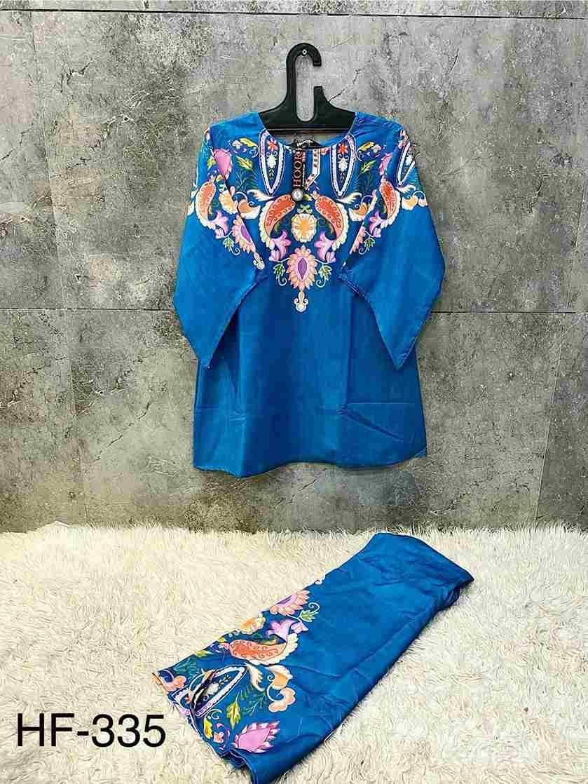 Hoor Tex Hit Design HF-327 Series By Hoor Tex HF-327 To HF-336 Series Designer Stylish Fancy Colorful Beautiful Casual Wear & Ethnic Wear Imported Rayon Satin Co-Ords At Wholesale Price