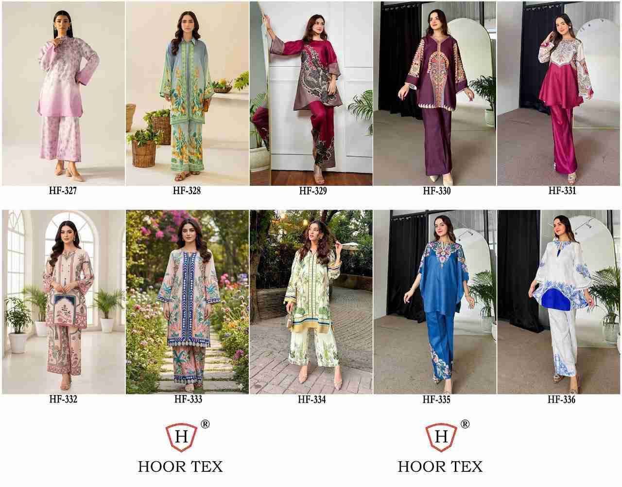 Hoor Tex Hit Design HF-327 Series By Hoor Tex HF-327 To HF-336 Series Designer Stylish Fancy Colorful Beautiful Casual Wear & Ethnic Wear Imported Rayon Satin Co-Ords At Wholesale Price