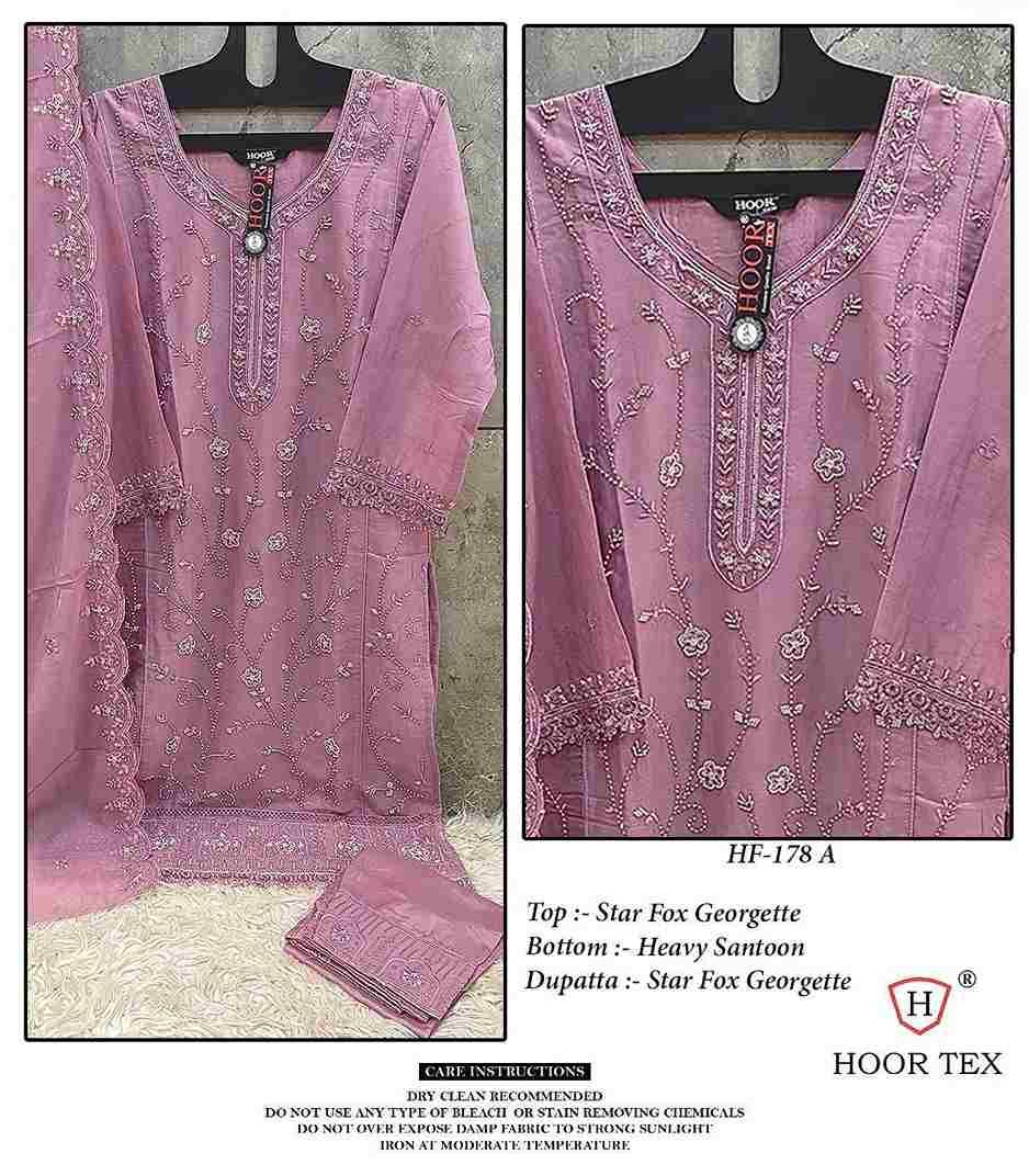 Hoor Tex Hit Design HF-178 Colours By Hoor Tex HF-178-A To HF-178-D Series Designer Festive Pakistani Suits Collection Beautiful Stylish Fancy Colorful Party Wear & Occasional Wear Heavy Faux Georgette Embroidered Dresses At Wholesale Price